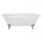 Aqua Eden 66-Inch Cast Iron Double Ended Clawfoot Tub (No Faucet Drillings), White/Polished Chrome