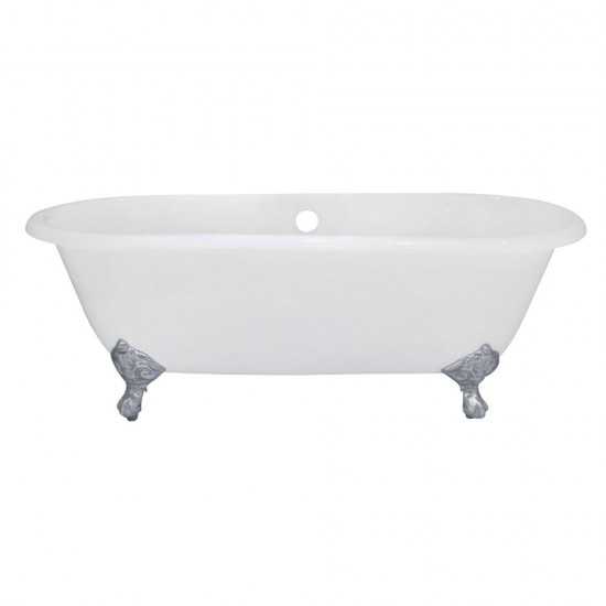 Aqua Eden 66-Inch Cast Iron Double Ended Clawfoot Tub (No Faucet Drillings), White/Polished Chrome