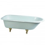 Aqua Eden 67-Inch Cast Iron Roll Top Clawfoot Tub (No Faucet Drillings), White/Polished Brass