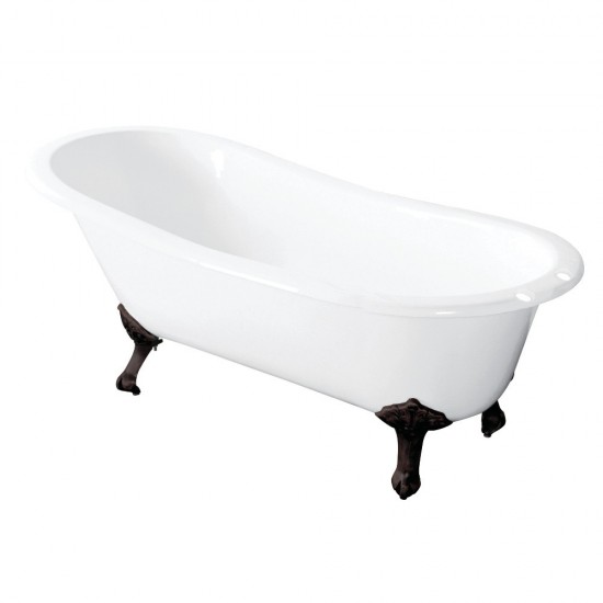 Aqua Eden 57-Inch Cast Iron Slipper Clawfoot Tub with 7-Inch Faucet Drillings, White/Oil Rubbed Bronze
