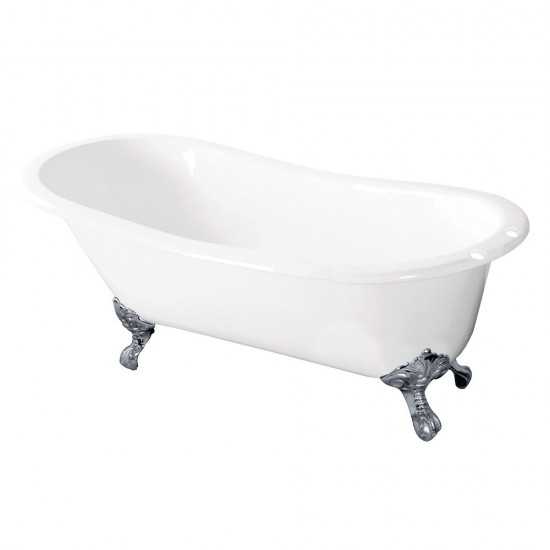 Aqua Eden 57-Inch Cast Iron Slipper Clawfoot Tub with 7-Inch Faucet Drillings, White/Polished Chrome