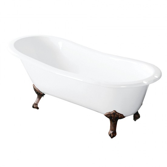 Aqua Eden 57-Inch Cast Iron Slipper Clawfoot Tub with 7-Inch Faucet Drillings, White/Naples Bronze