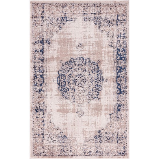 Rug Unique Loom Leila Tan/Navy Blue Rectangular 3' 3 x 5' 3