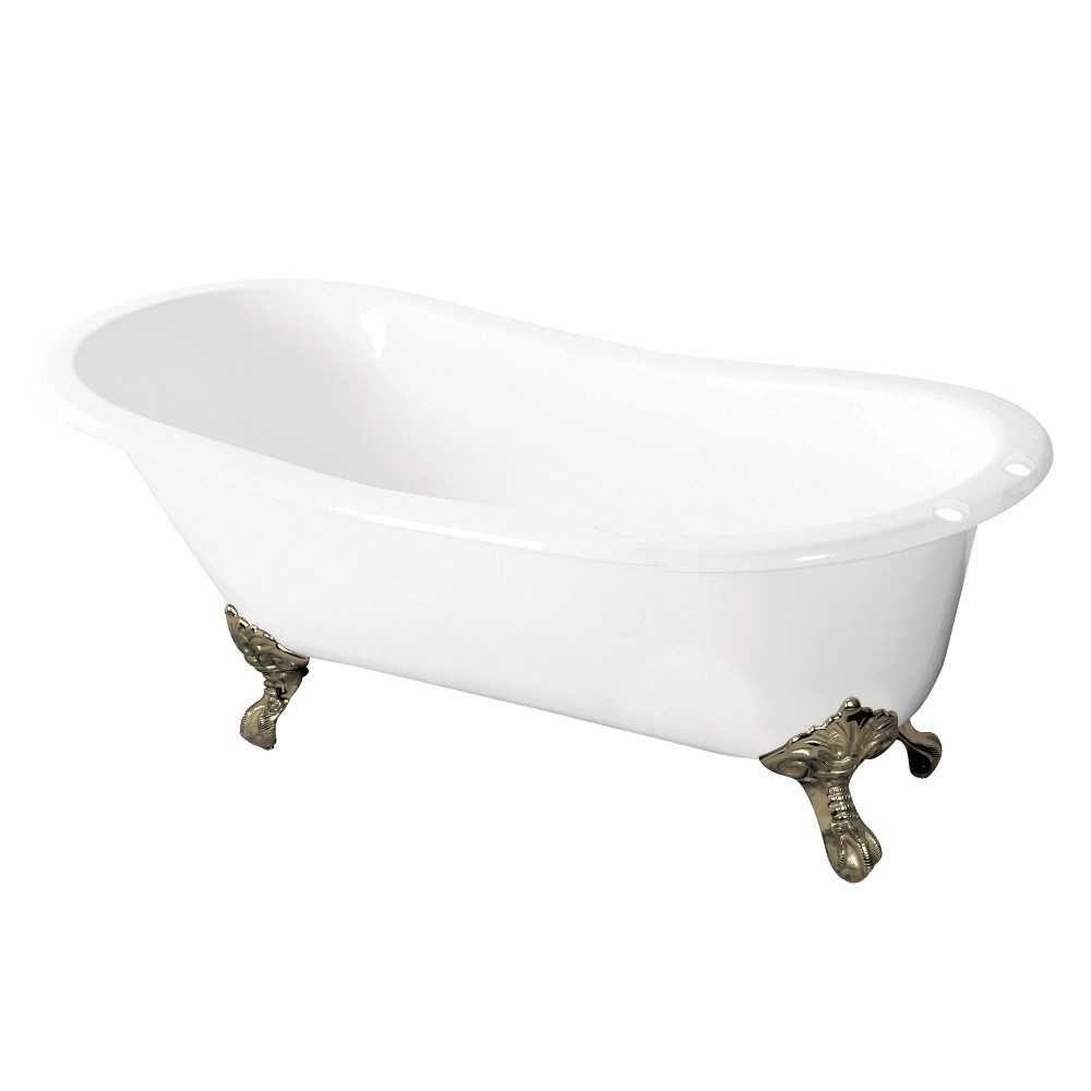 Aqua Eden 57-Inch Cast Iron Slipper Clawfoot Tub with 7-Inch Faucet Drillings, White/Brushed Nickel