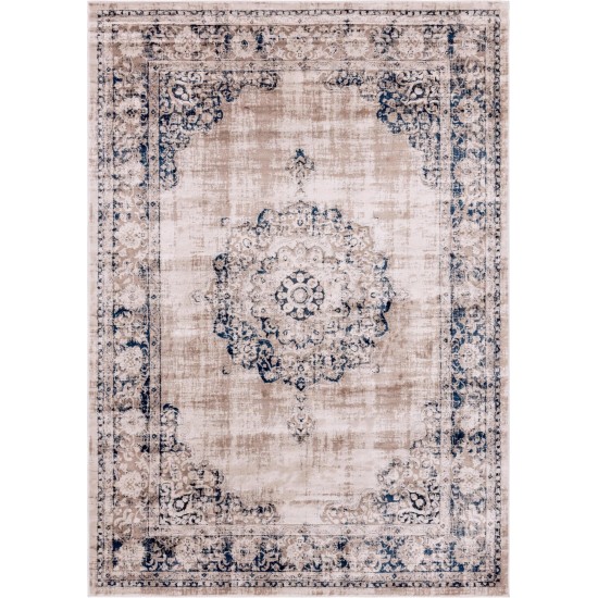 Rug Unique Loom Leila Tan/Navy Blue Rectangular 7' 0 x 10' 0