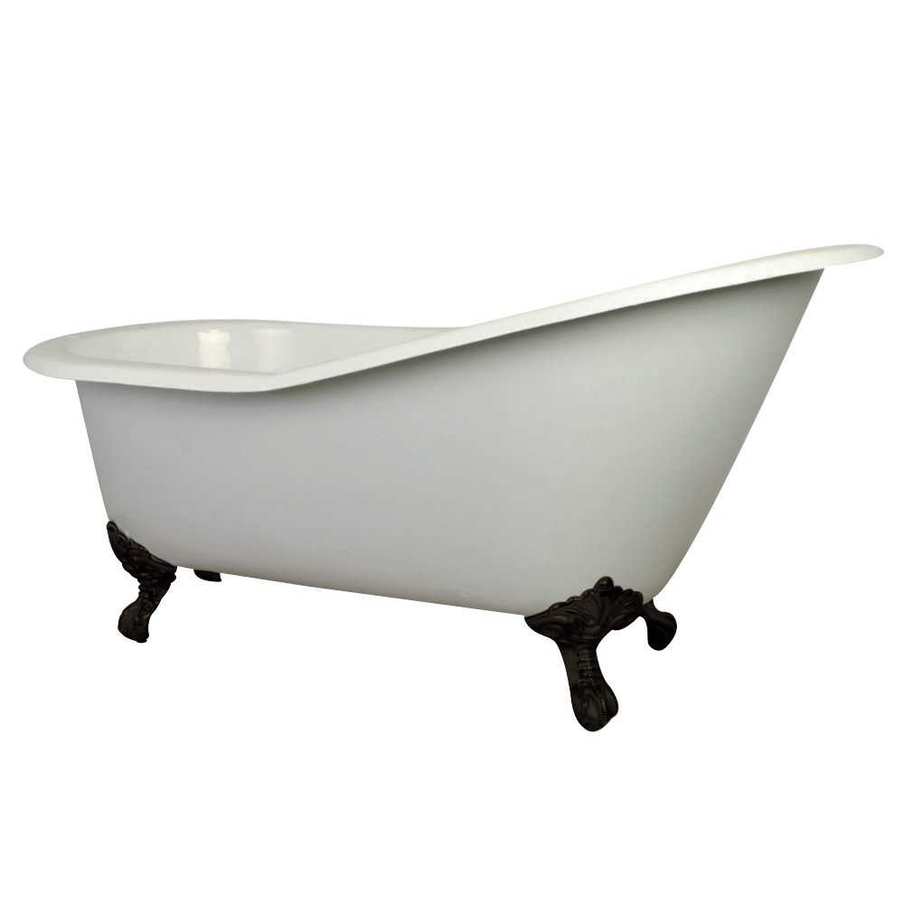 Aqua Eden 61-Inch Cast Iron Single Slipper Clawfoot Tub with 7-Inch Faucet Drillings, White/Oil Rubbed Bronze