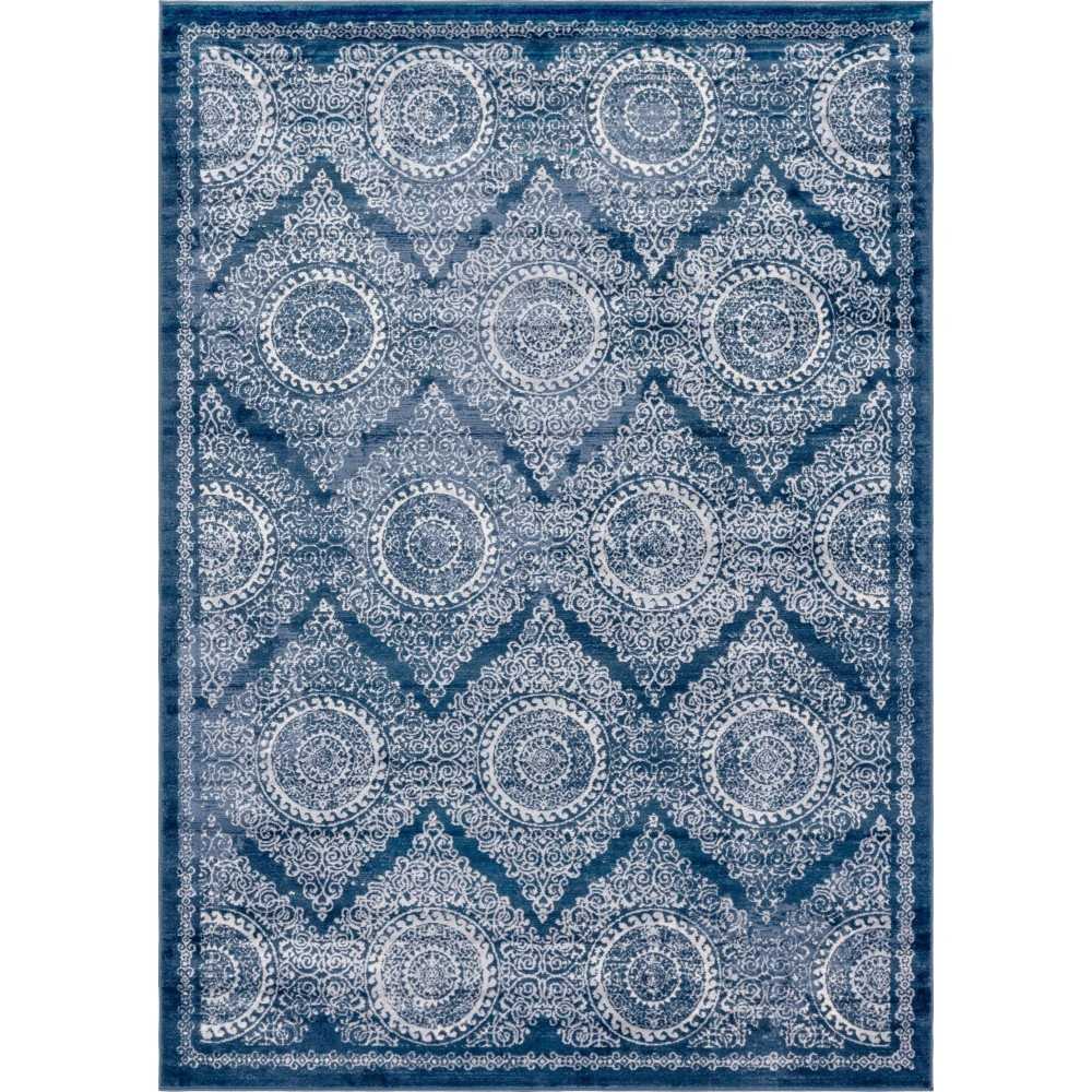 Rug Unique Loom Leila Navy Blue Rectangular 7' 0 x 10' 0