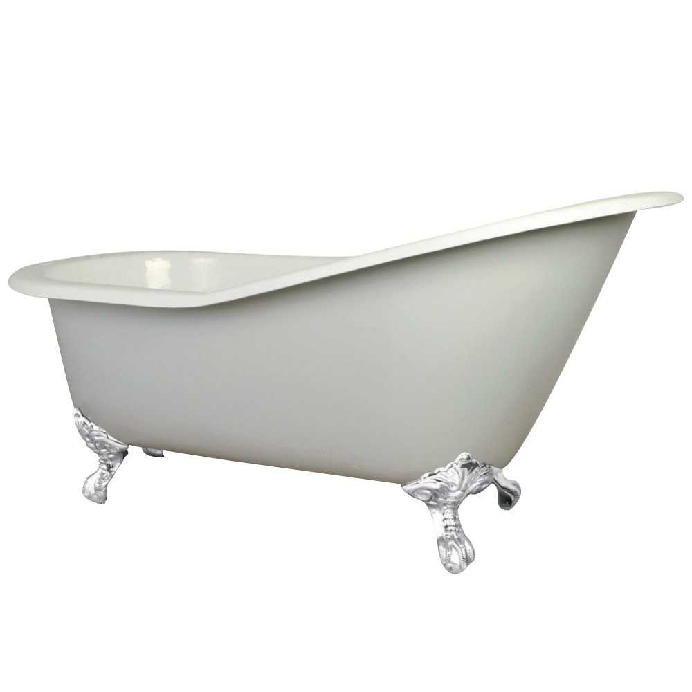 Aqua Eden 61-Inch Cast Iron Single Slipper Clawfoot Tub with 7-Inch Faucet Drillings, White