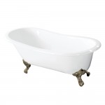 Aqua Eden 54-Inch Cast Iron Slipper Clawfoot Tub with 7-Inch Faucet Drillings, White/Brushed Nickel