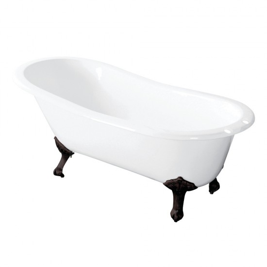 Aqua Eden 54-Inch Cast Iron Slipper Clawfoot Tub with 7-Inch Faucet Drillings, White/Oil Rubbed Bronze