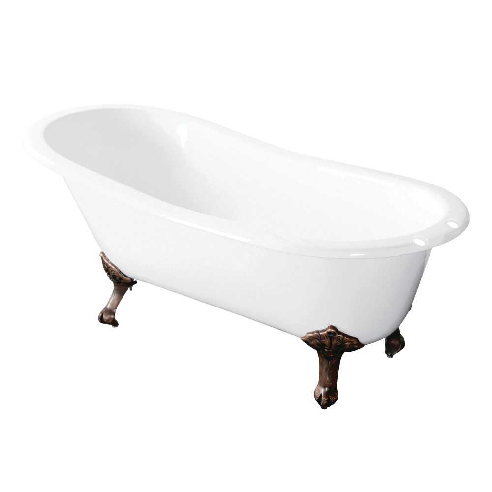 Aqua Eden 54-Inch Cast Iron Slipper Clawfoot Tub with 7-Inch Faucet Drillings, White/Naples Bronze