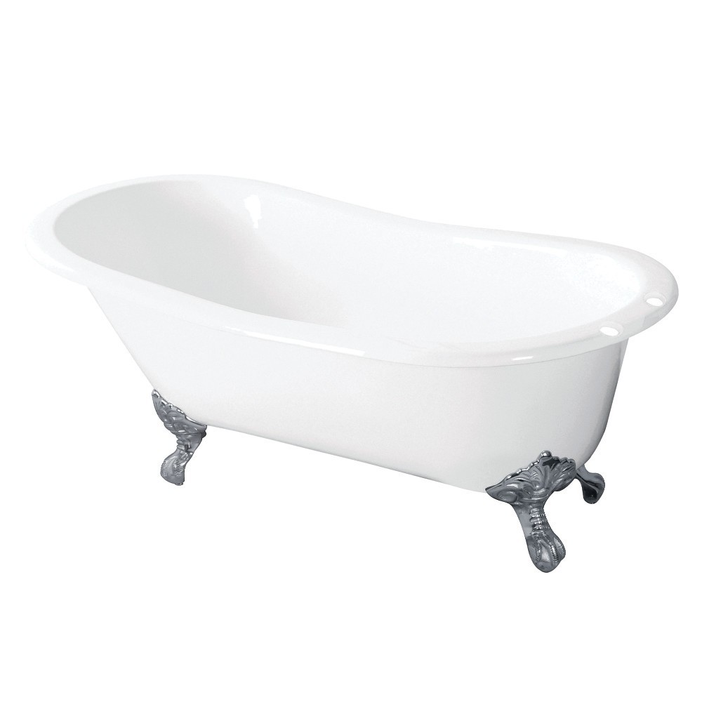 Aqua Eden 54-Inch Cast Iron Slipper Clawfoot Tub with 7-Inch Faucet Drillings, White/Polished Chrome