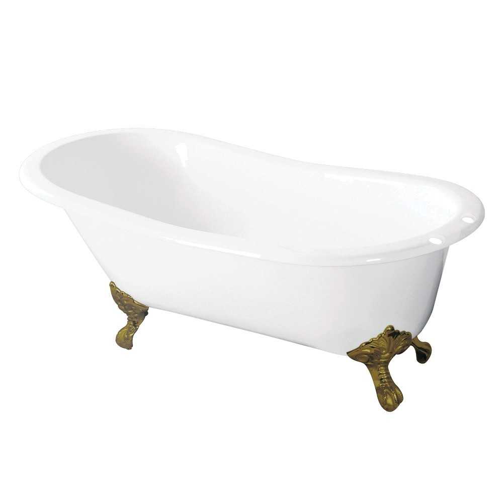 Aqua Eden 54-Inch Cast Iron Slipper Clawfoot Tub with 7-Inch Faucet Drillings, White/Polished Brass