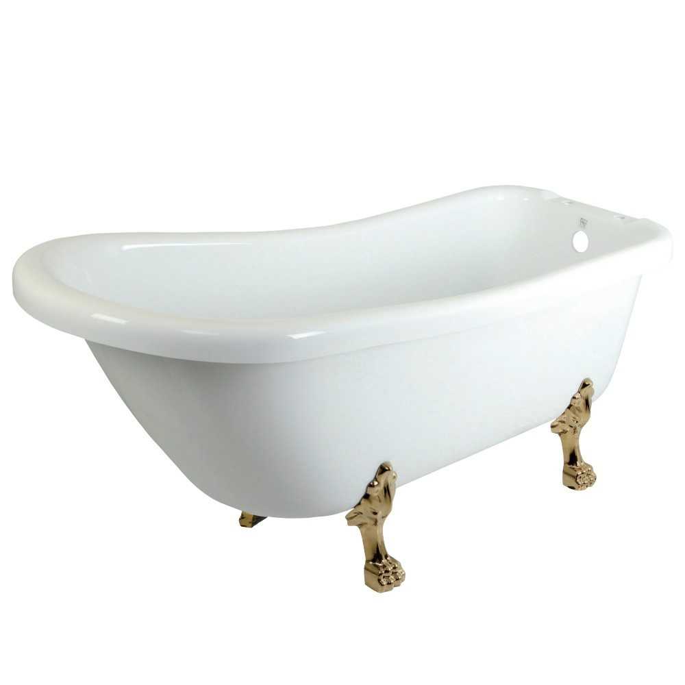 Aqua Eden 67-Inch Acrylic Single Slipper Clawfoot Tub with 7-Inch Faucet Drillings, White/Polished Brass