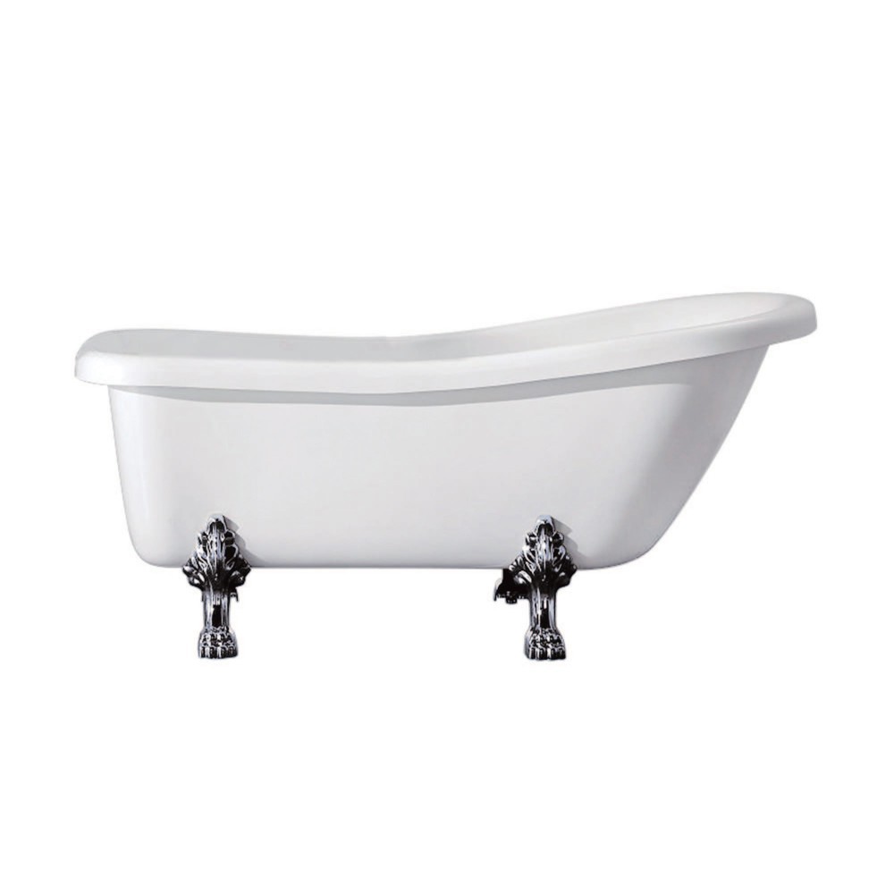 Aqua Eden 67-Inch Acrylic Single Slipper Clawfoot Tub with 7-Inch Faucet Drillings, White/Polished Chrome