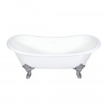 Aqua Eden 72-Inch Cast Iron Double Slipper Clawfoot Tub (No Faucet Drillings), White/Polished Chrome