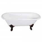 Aqua Eden 72-Inch Cast Iron Double Ended Clawfoot Tub (No Faucet Drillings), White/Oil Rubbed Bronze