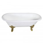 Aqua Eden 72-Inch Cast Iron Double Ended Clawfoot Tub (No Faucet Drillings), White/Polished Brass