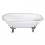 Aqua Eden 72-Inch Cast Iron Double Ended Clawfoot Tub (No Faucet Drillings), White/Polished Chrome