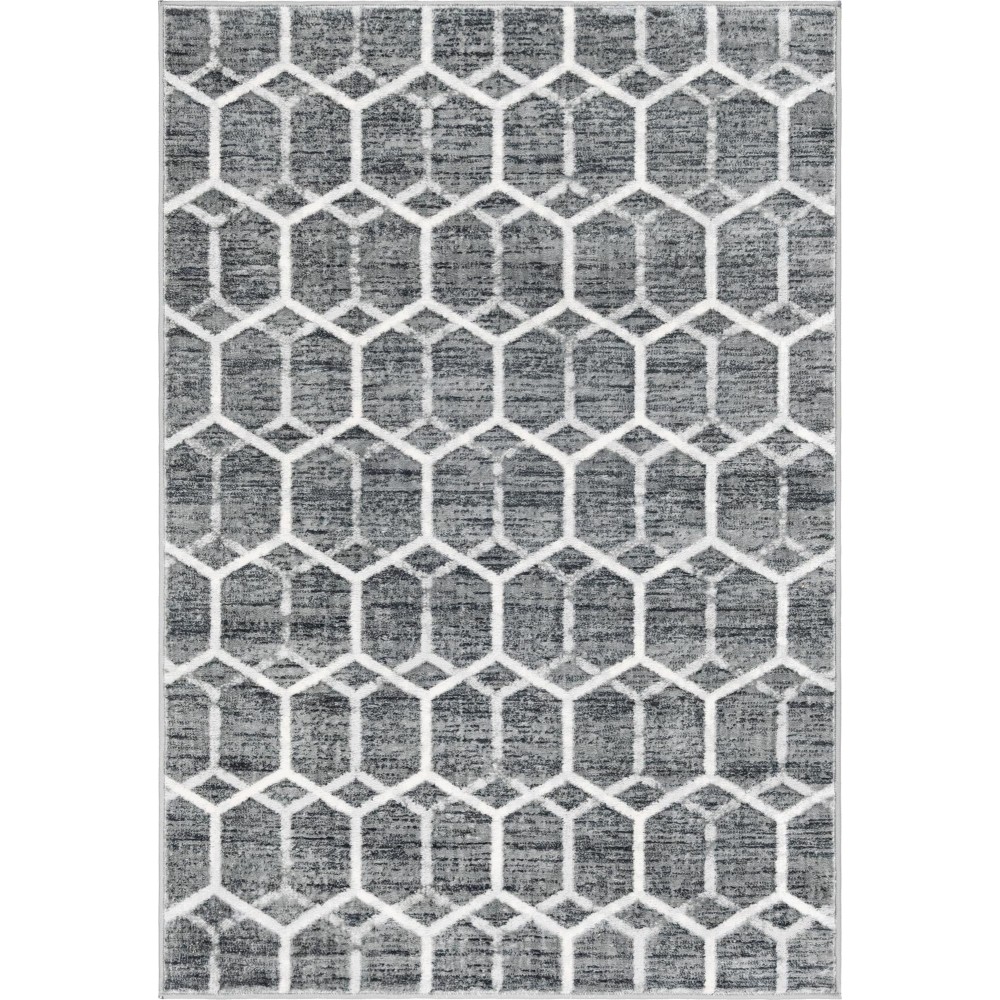 Rug Unique Loom Matrix Trellis Gray Rectangular 4' 0 x 6' 0