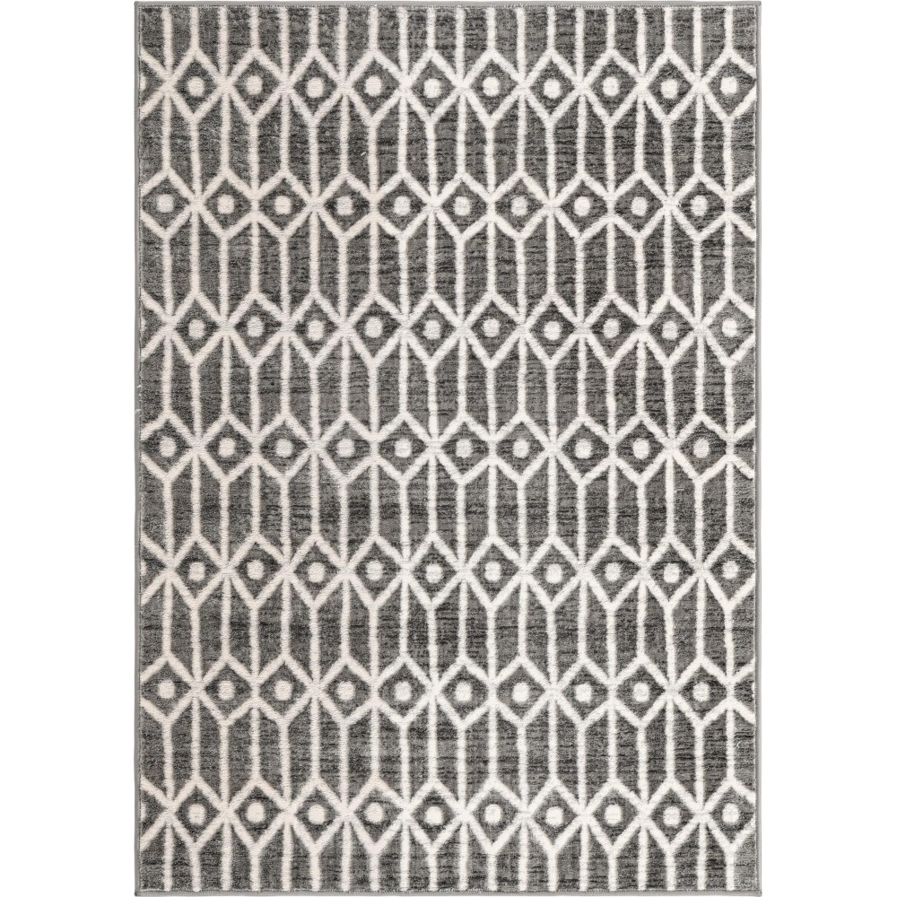 Rug Unique Loom Matrix Trellis Gray Rectangular 4' 0 x 6' 0