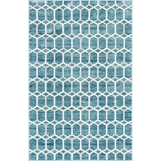 Rug Unique Loom Matrix Trellis Blue Rectangular 5' 0 x 8' 0