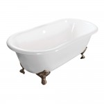 Aqua Eden 60-Inch Cast Iron Double Ended Clawfoot Tub (No Faucet Drillings), White/Brushed Nickel