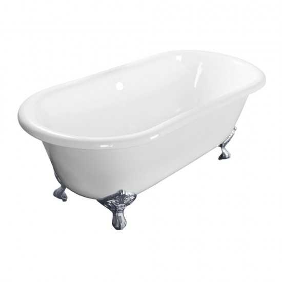 Aqua Eden 60-Inch Cast Iron Double Ended Clawfoot Tub (No Faucet Drillings), White/Polished Chrome