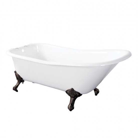 Aqua Eden 67-Inch Cast Iron Single Slipper Clawfoot Tub with 7-Inch Faucet Drillings, White/Oil Rubbed Bronze