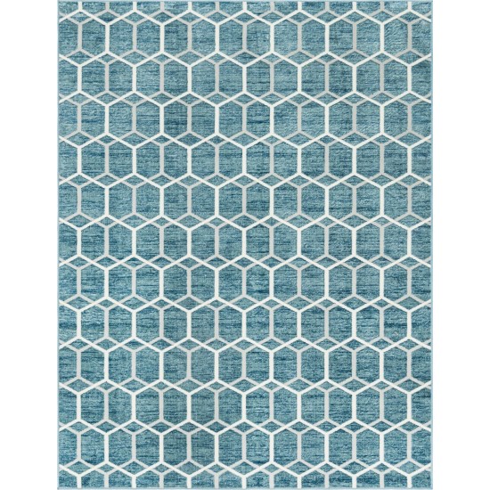 Rug Unique Loom Matrix Trellis Blue Rectangular 9' 0 x 12' 0