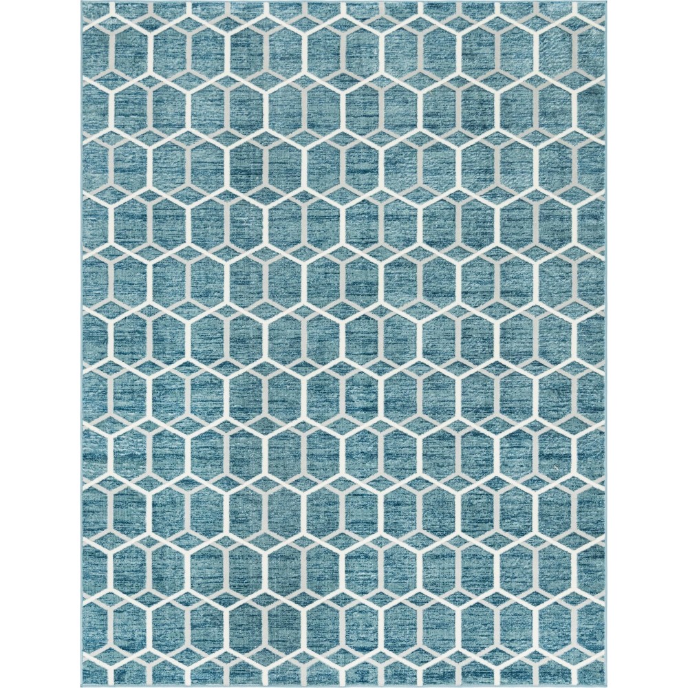 Rug Unique Loom Matrix Trellis Blue Rectangular 9' 0 x 12' 0