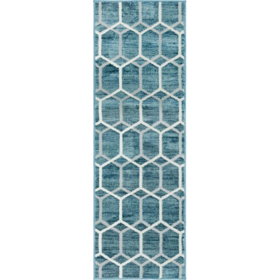 Rug Unique Loom Matrix Trellis Blue Runner 2' 0 x 6' 0