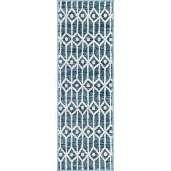 Rug Unique Loom Matrix Trellis Blue Runner 2' 0 x 6' 0