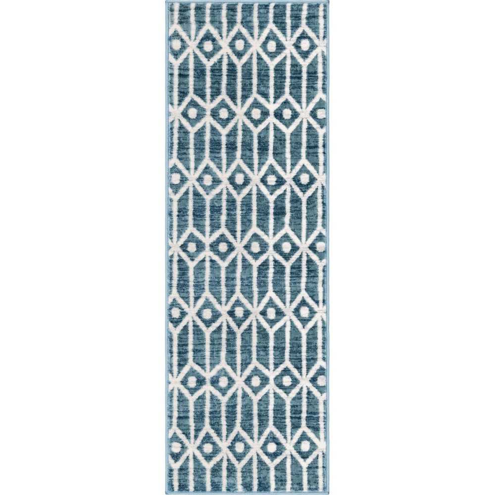 Rug Unique Loom Matrix Trellis Blue Runner 2' 0 x 6' 0