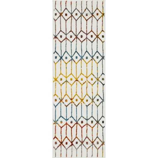 Rug Unique Loom Matrix Trellis Ivory/Blue Runner 2' 0 x 6' 0