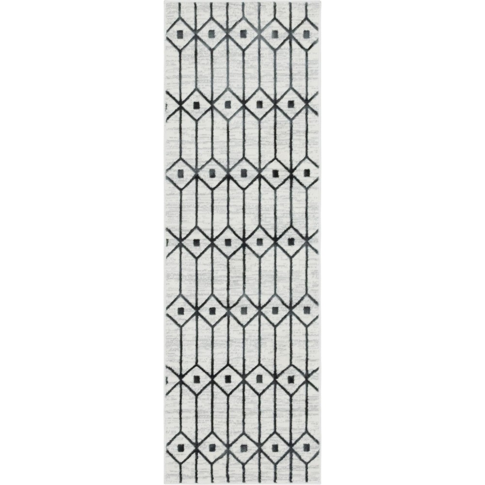 Rug Unique Loom Matrix Trellis Ivory/Gray Runner 2' 0 x 6' 0