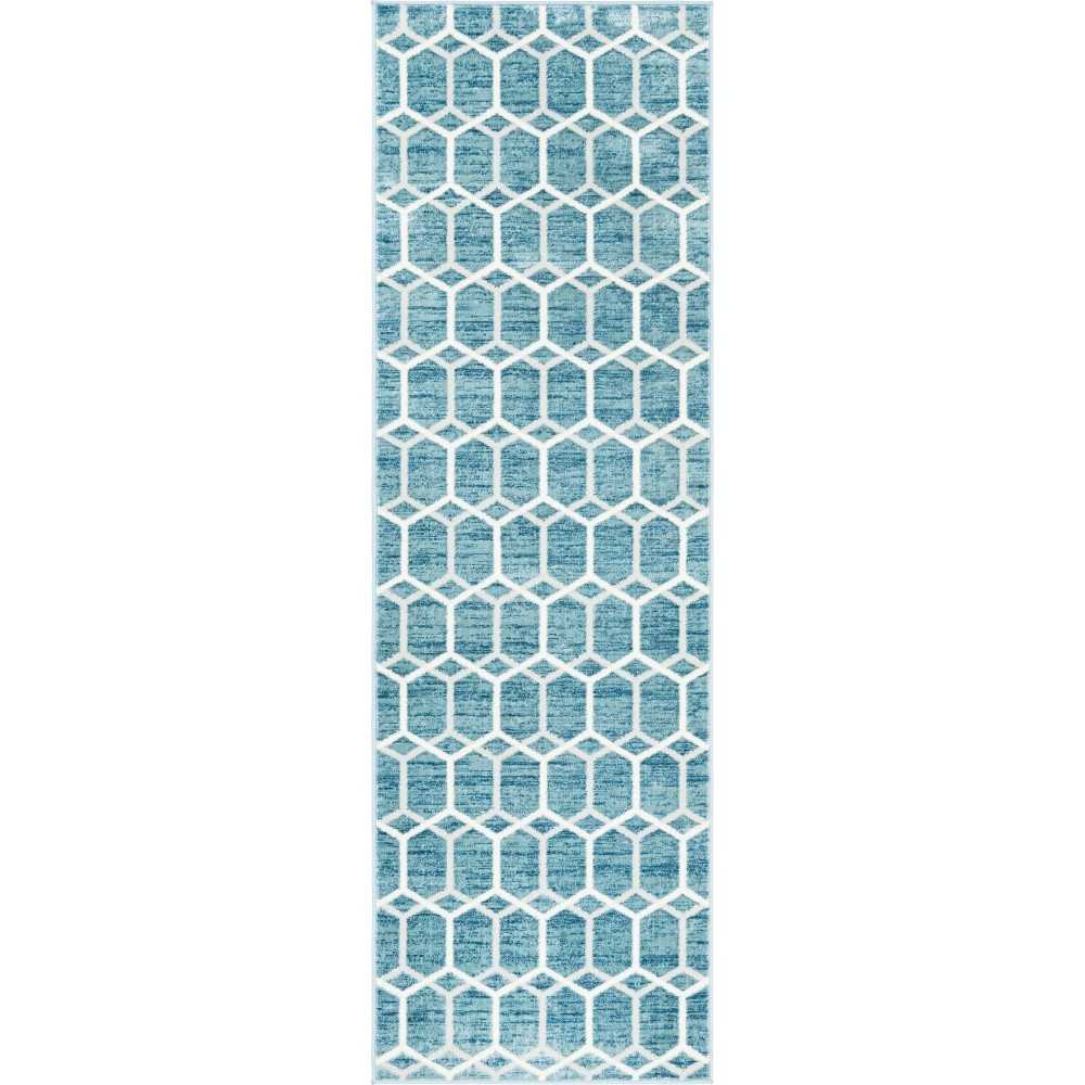 Rug Unique Loom Matrix Trellis Blue Runner 3' 0 x 10' 0