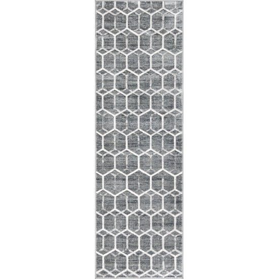 Rug Unique Loom Matrix Trellis Gray Runner 3' 0 x 10' 0