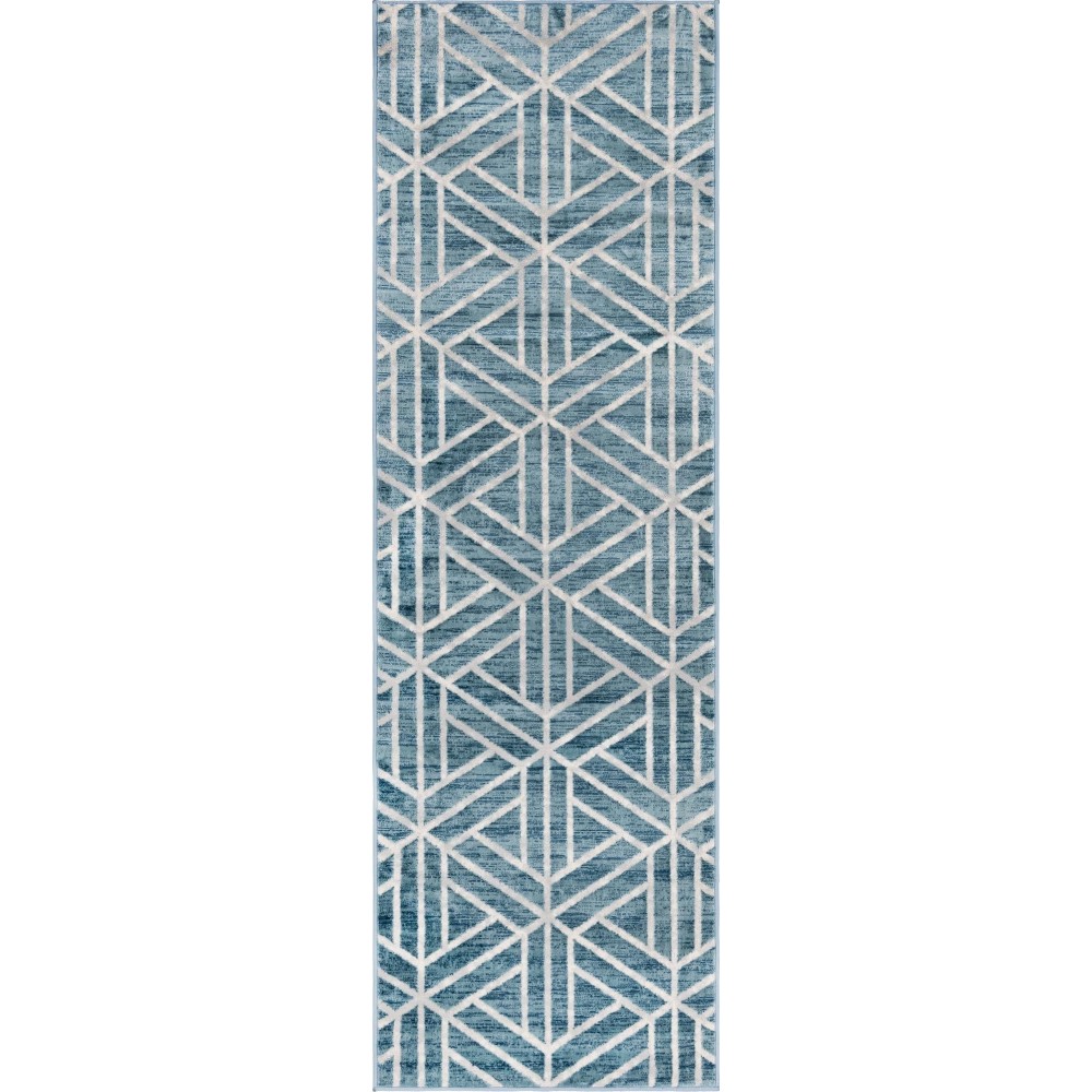 Rug Unique Loom Matrix Trellis Blue Runner 3' 0 x 10' 0 Rug Unique Loom Matrix Trellis Blue Runner 3' 0 x 10' 0
