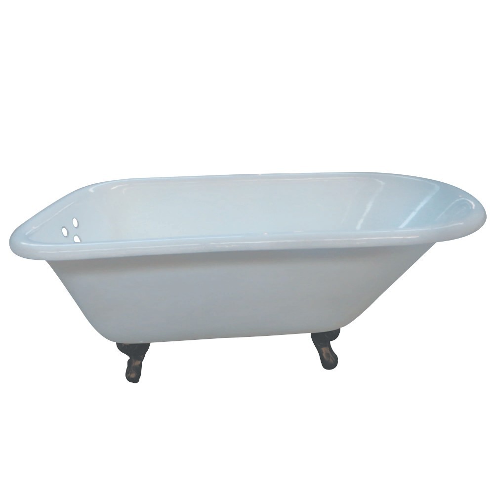 Aqua Eden 54-Inch Cast Iron Roll Top Clawfoot Tub with 3-3/8 Inch Wall Drillings, White/Oil Rubbed Bronze