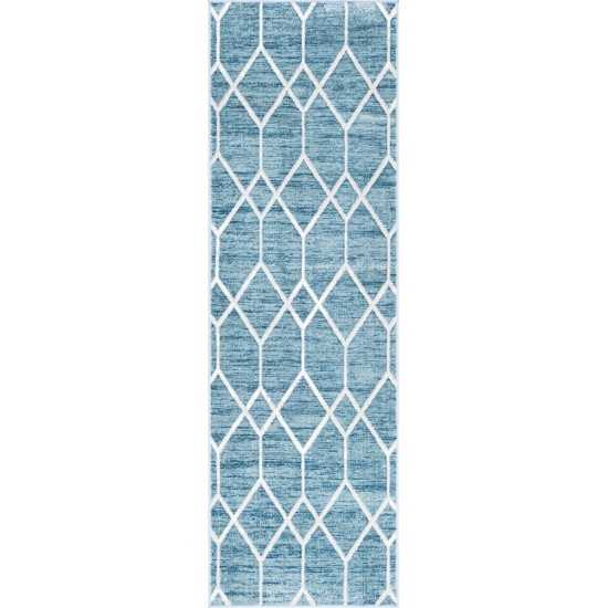 Rug Unique Loom Matrix Trellis Blue Runner 3' 0 x 10' 0