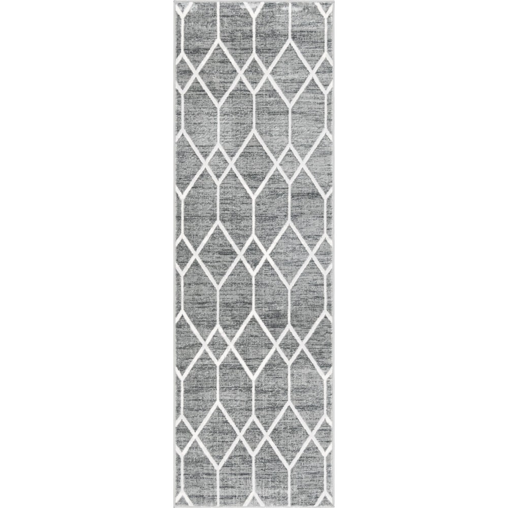 Rug Unique Loom Matrix Trellis Dark Gray Runner 3' 0 x 10' 0