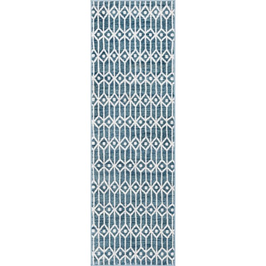 Rug Unique Loom Matrix Trellis Blue Runner 3' 0 x 10' 0