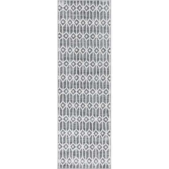 Rug Unique Loom Matrix Trellis Gray Runner 3' 0 x 10' 0