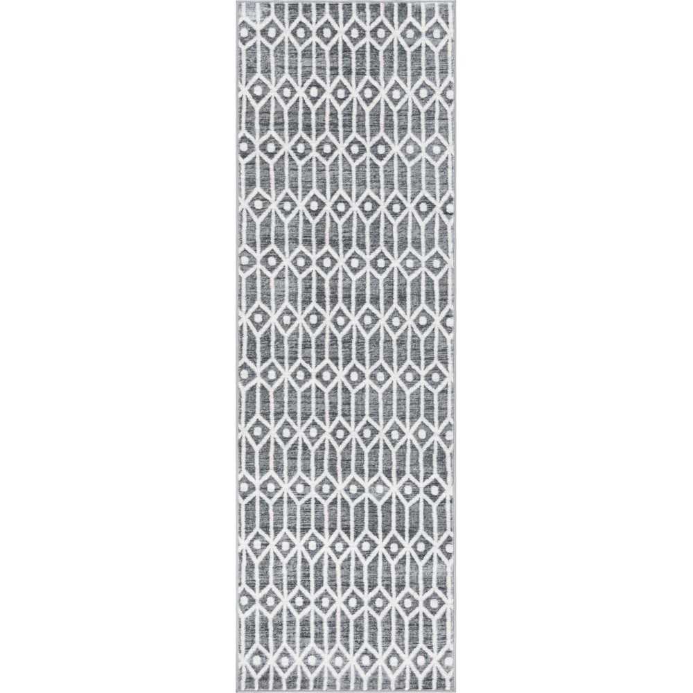 Rug Unique Loom Matrix Trellis Gray Runner 3' 0 x 10' 0