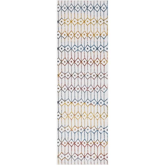 Rug Unique Loom Matrix Trellis Ivory/Blue Runner 3' 0 x 10' 0