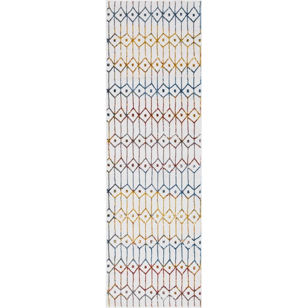 Rug Unique Loom Matrix Trellis Ivory/Blue Runner 3' 0 x 10' 0