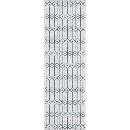 Rug Unique Loom Matrix Trellis Ivory/Gray Runner 3' 0 x 10' 0