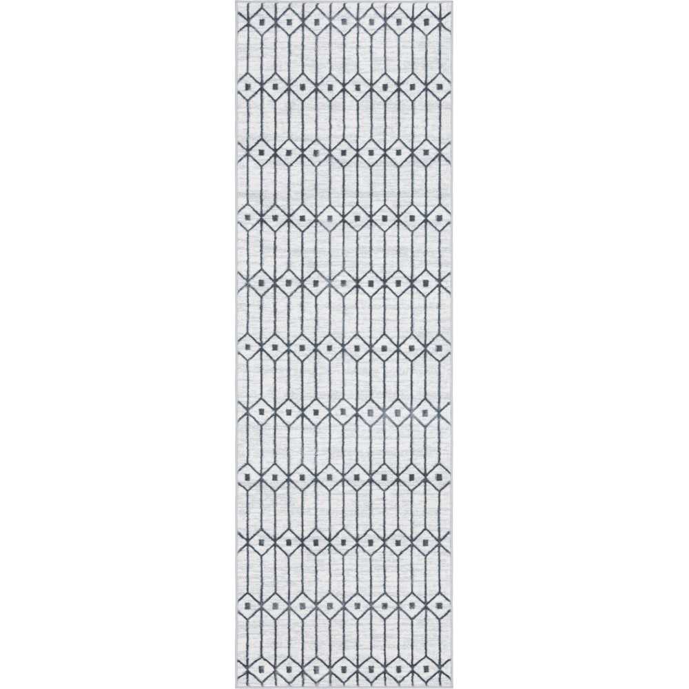 Rug Unique Loom Matrix Trellis Ivory/Gray Runner 3' 0 x 10' 0