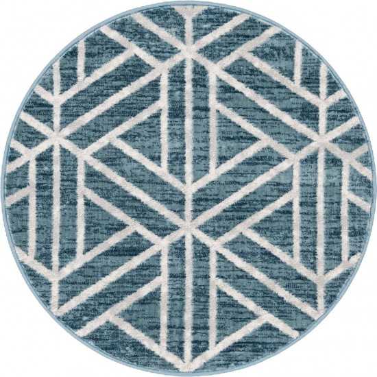 Rug Unique Loom Matrix Trellis Blue Round 3' 3 x 3' 3